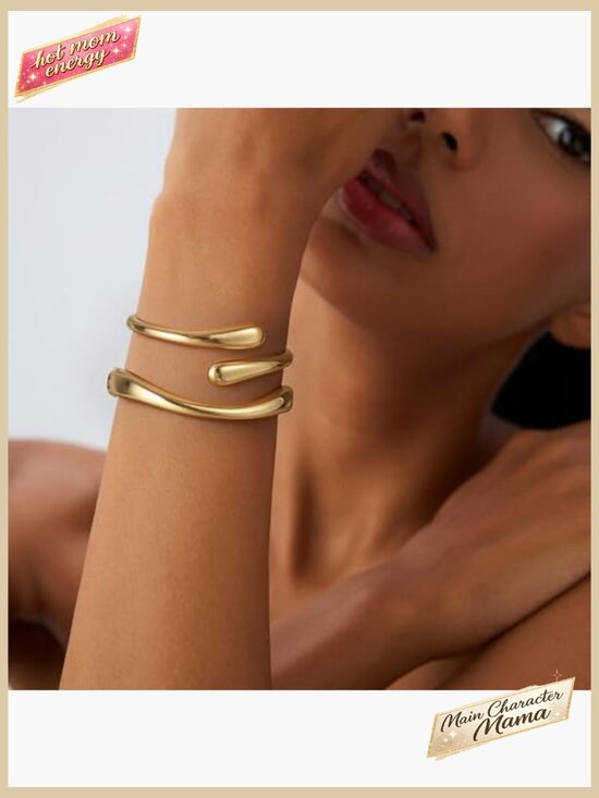 Chunky Twist Cuff Bangle Bracelet Set Modern Elegant Adjustable Gold Plated - Picture 4 of 7